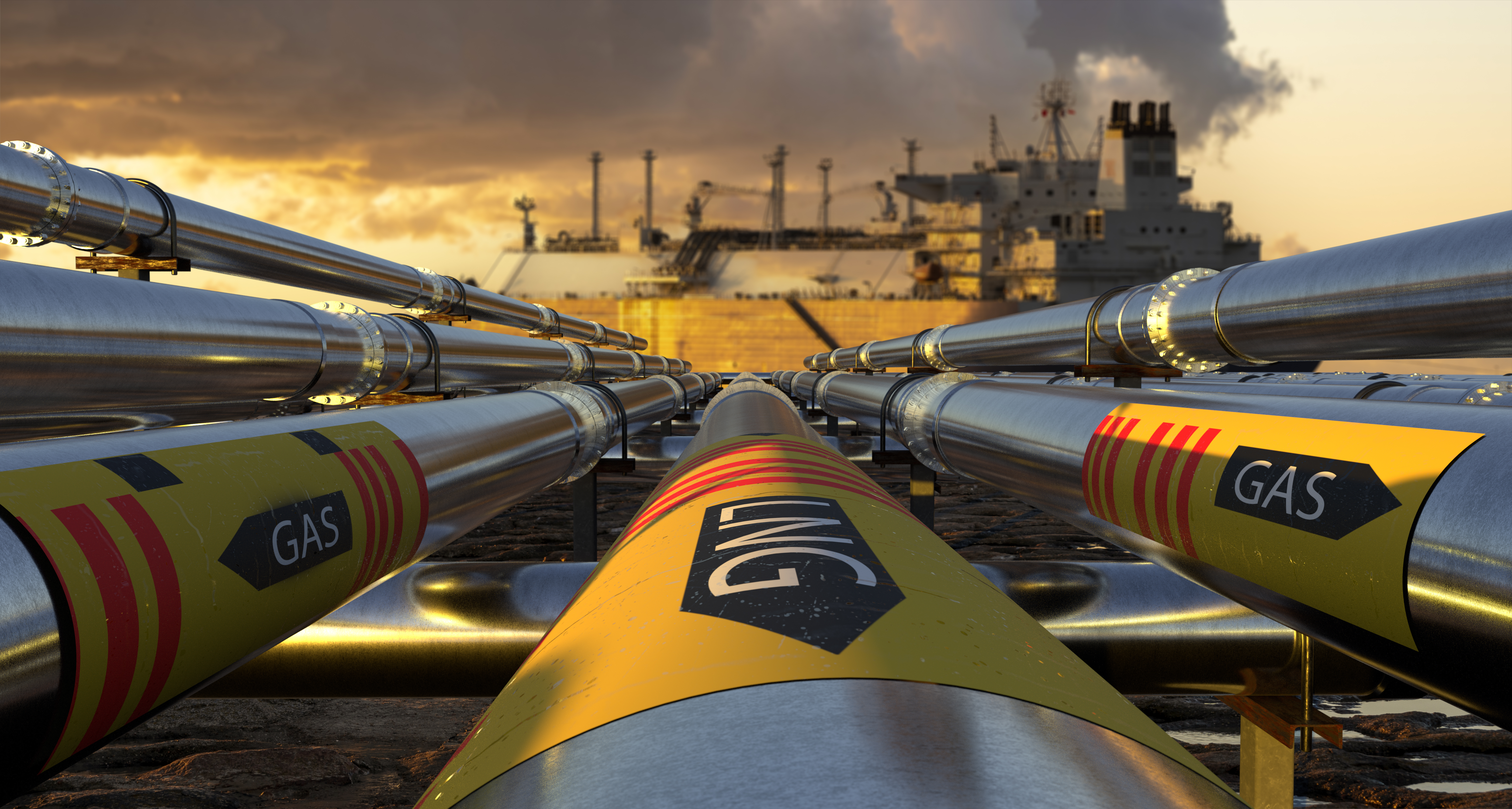Pipelines Leading The Lng Terminal And The Lng Tanker