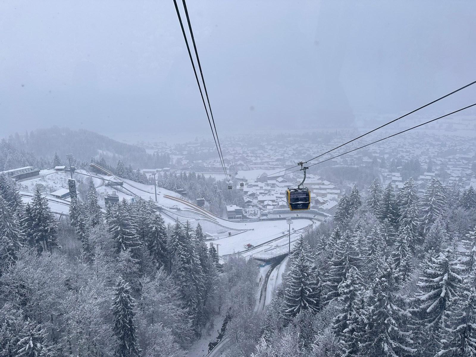 A ski lift going up a Banff mountain